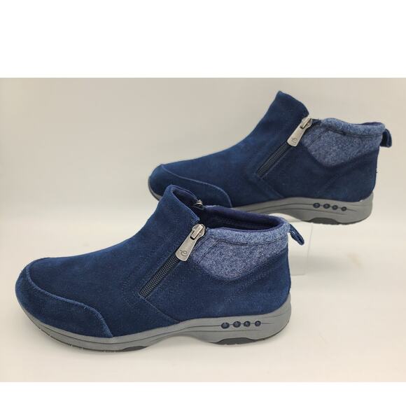 Easy Spirit Women 8.5M TShuffle Blue Suede Ankle Bootie 2-Zip Closure Flat Shoe - Picture 1 of 7